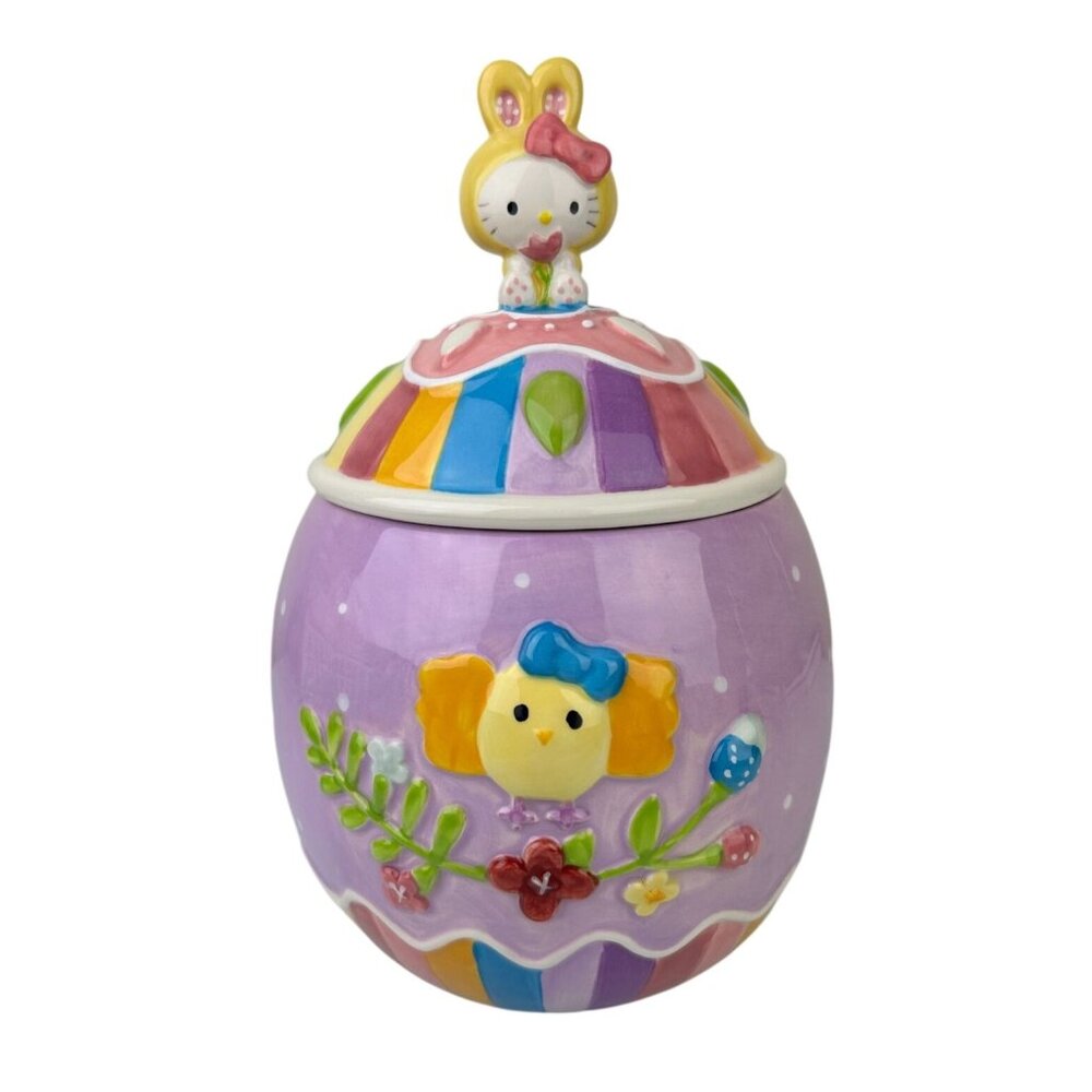 Blue Sky Hello Kitty Bunny on Egg Cookie Jar Canister Heather Goldminc Easter
